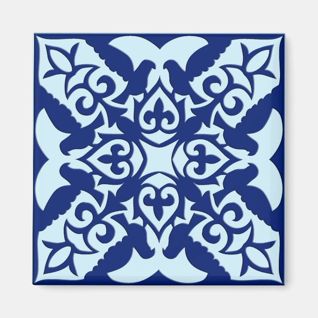 Íman Azulejo marroquino - marinho e azul-claro (Frente)