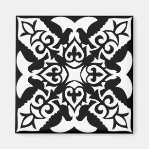 Íman Azulejo marroquino - preto com fundo branco