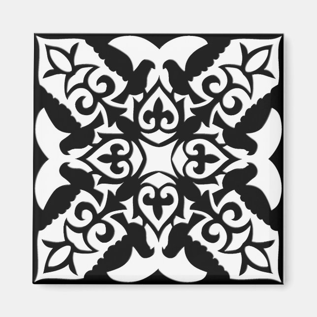 Íman Azulejo marroquino - preto com fundo branco (Frente)