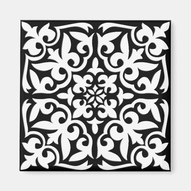 Íman Azulejo marroquino - preto com fundo branco (Frente)