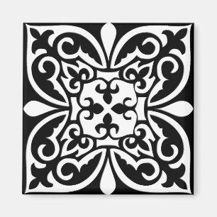 Íman Azulejo marroquino - preto com fundo branco