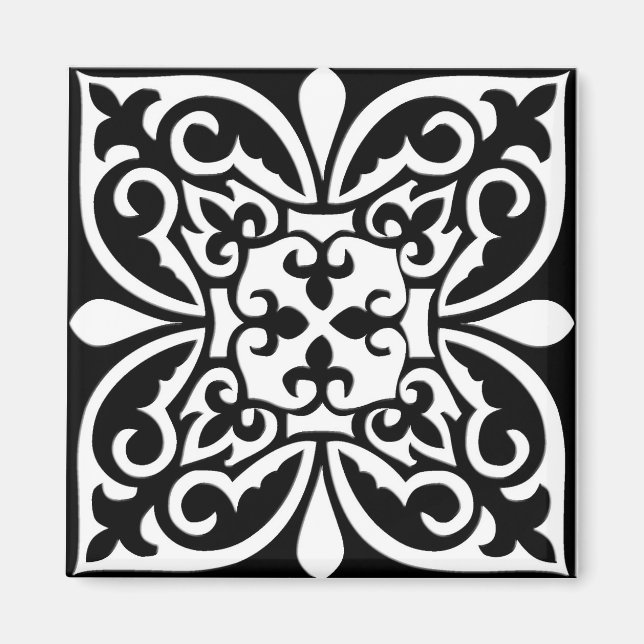 Íman Azulejo marroquino - preto com fundo branco (Frente)