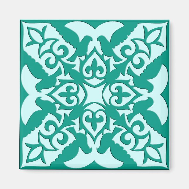 Íman Azulejo marroquino - turquesa e aqua (Frente)