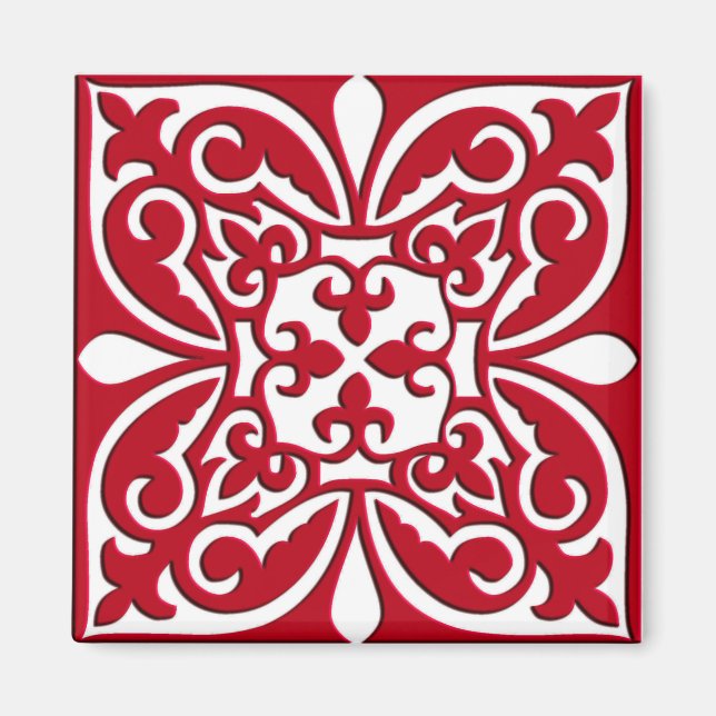 Íman Azulejo marroquino - vermelho escuro e branco (Frente)