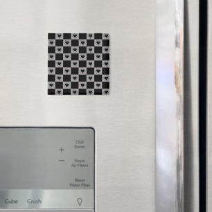 Íman Azulejo Xadrez Preto e Cinza Com Padrão de Coraçõe