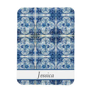 Íman Azulejos Antigos no Azul Delft personalizável