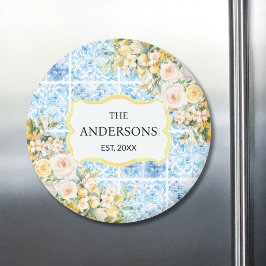 Íman Azulejos Azuis Mediterrâneos Nome da Família Flor 