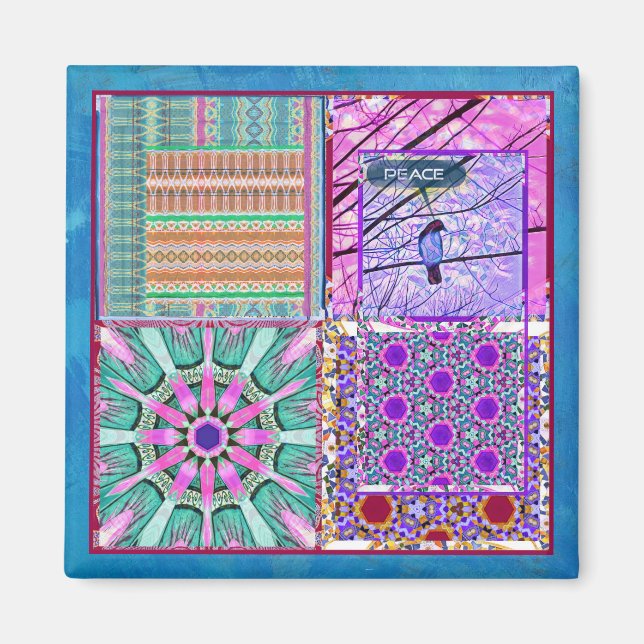 Íman Azulejos Azulejos Geométricos com Pássaro da Paz (Frente)