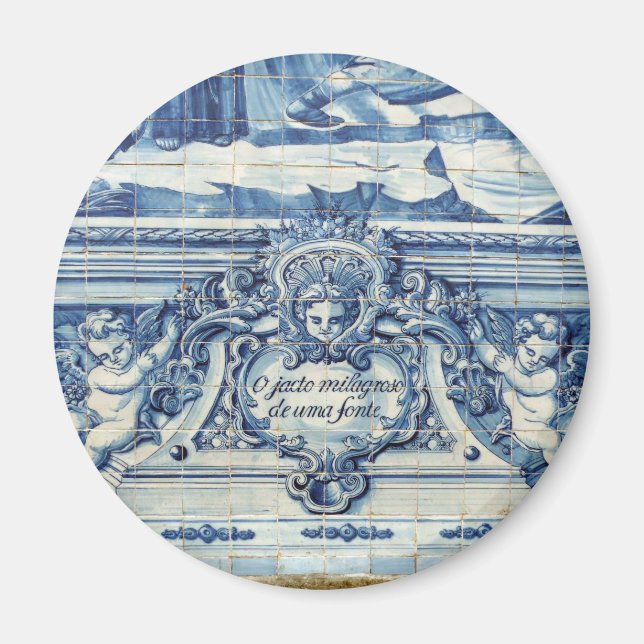 Íman Azulejos de português azul com dois anjos (Frente)