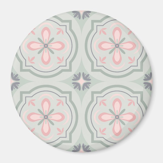 Íman Azulejos Florais Verde Pastel (Frente)