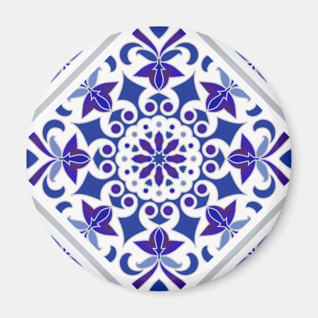 Íman Azulejos Índigo Português Azulejos azuis e brancos (Frente)