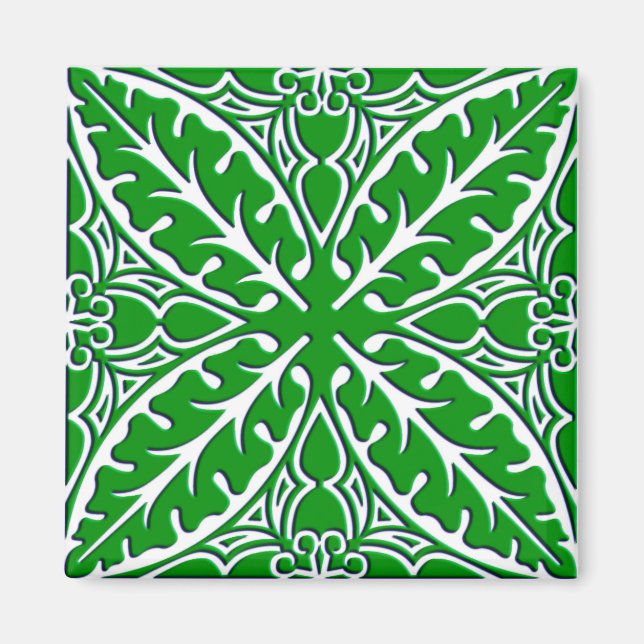 Íman Azulejos marroquinos - esmerald verde e branco (Frente)
