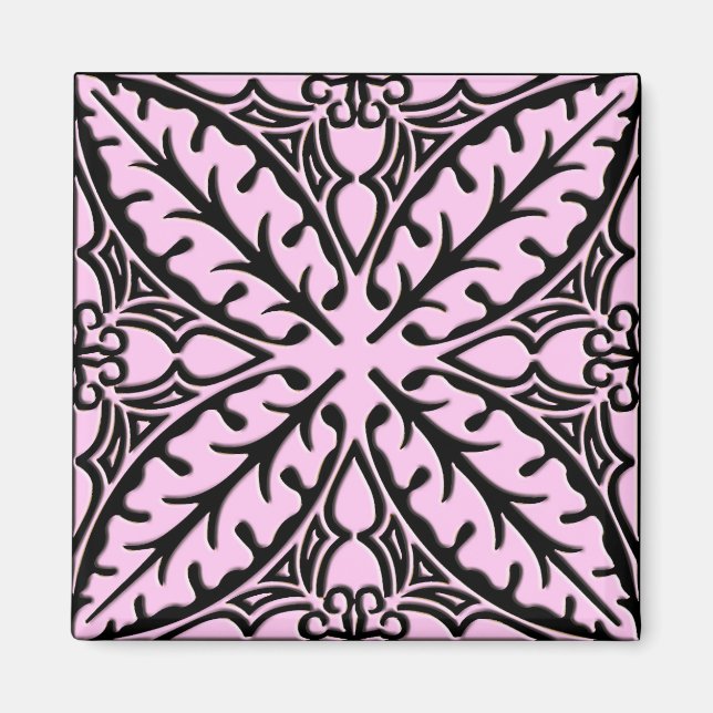 Íman Azulejos marroquinos - rosa-gelo e preto (Frente)