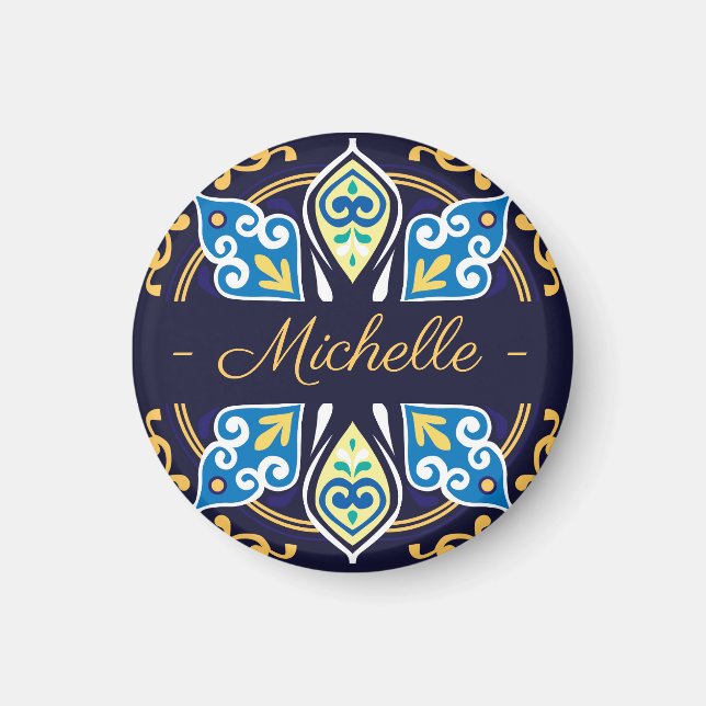 Íman Azulejos orientais, Azulejos, com nome redondo (Frente)