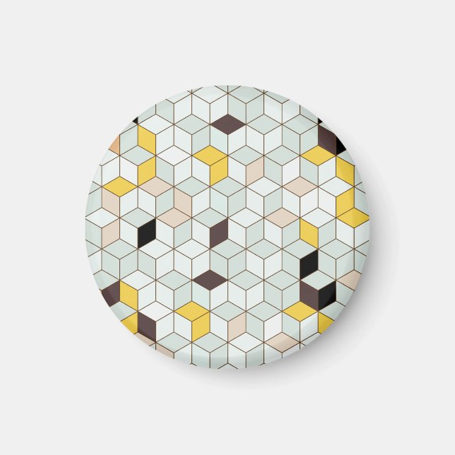 Íman Azulejos, padrão branco preto geométrico. (Frente)