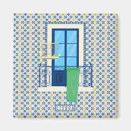 Íman Azulejos portugueses e varanda de janela com aves