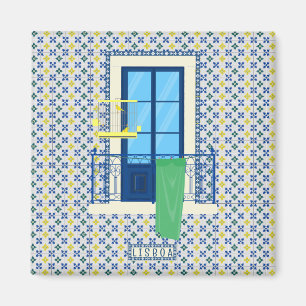 Íman Azulejos portugueses e varanda de janela com aves