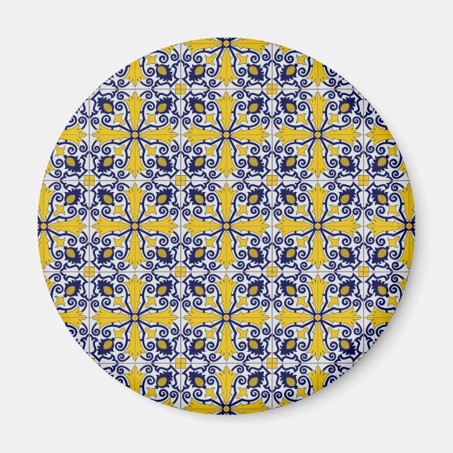 Íman Azulejos portugueses em azul e amarelo no Natal (Frente)