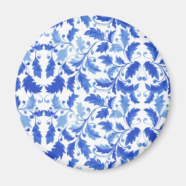 Íman Azulejos portugueses Flores e folhas azuis (Frente)