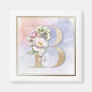 Íman B Monograma Floral Rosa