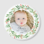 Íman Baby 1rua Foto de Natal Magnet<br><div class="desc">Bebê Primeiro Imagem de Natal</div>