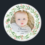 Íman Baby 1rua Foto de Natal Magnet<br><div class="desc">Bebê Primeiro Imagem de Natal</div>