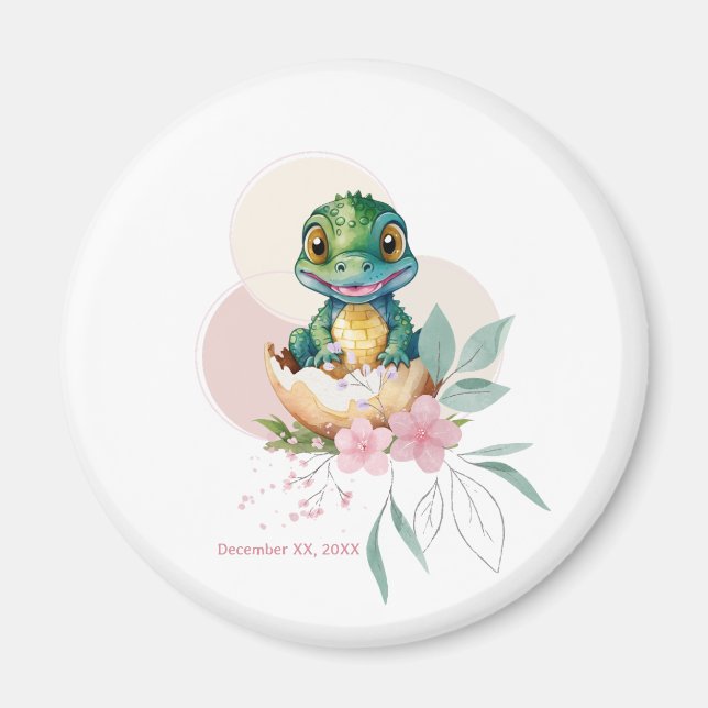 Íman Baby Alligator Hatching Floral Chá de fraldas (Frente)