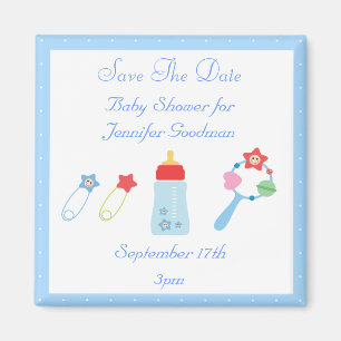 Íman Baby Bottle & Rattle Save The Date Chá de fraldas