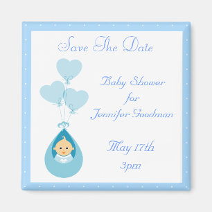 Íman Baby Boy & Balloons Blue Save the Date Chá de fra