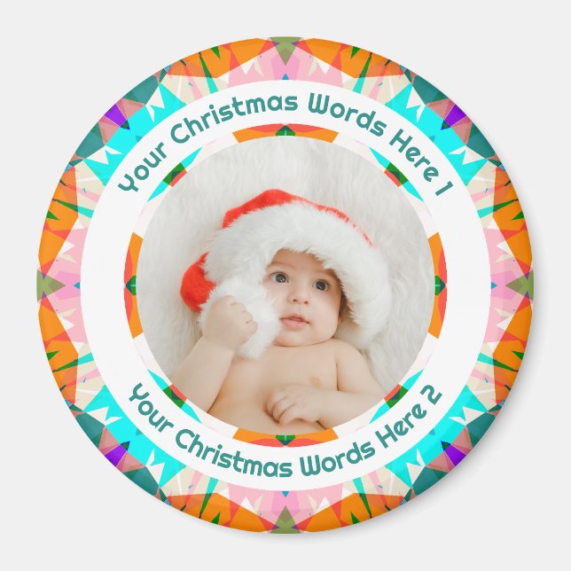 Íman Baby First Christmas Orange Teal Family Photo Gift (Frente)
