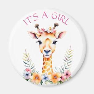 Íman Baby Giraffe Floral, é uma garota   CHÁ DE FRALDAS