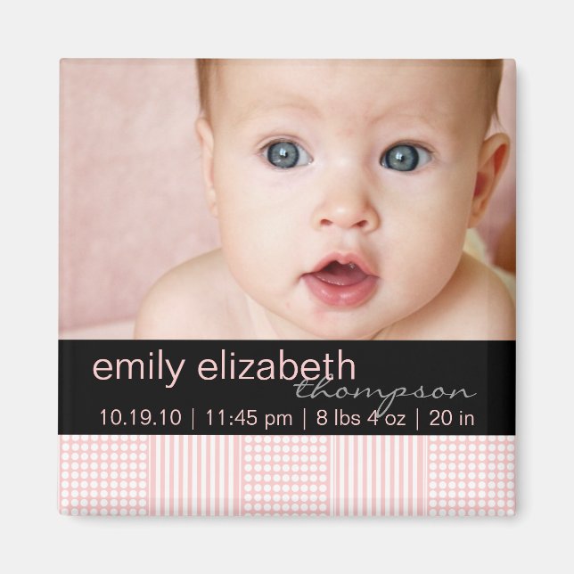 Íman Baby Girl Pink Modern Photo Magnet (Frente)