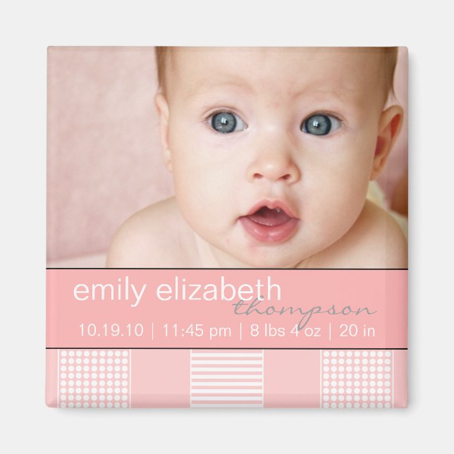 Íman Baby Girl Pink Modern Photo Magnet (Frente)