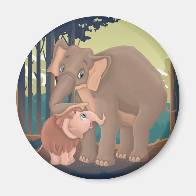 Íman Baby Mammoth com sua mãe adotiva de elefante (Frente)