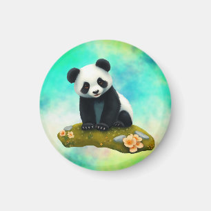 Íman Baby Panda Cheirando as Flores