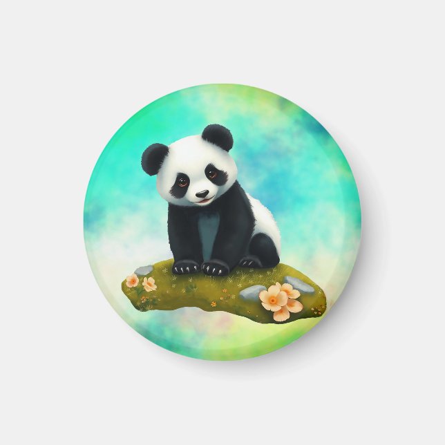 Íman Baby Panda Cheirando as Flores (Frente)