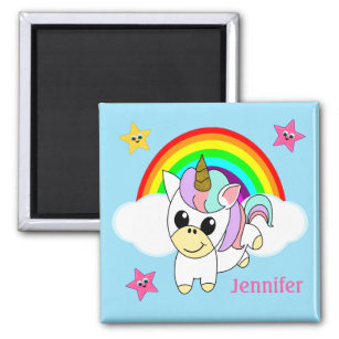 Íman Baby Unicorn Rainbow and Clouds Personalizado