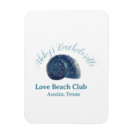Íman Bachelorette party beach club blue sea shell name 