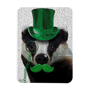 Íman Badger com chapéu verde e bigode
