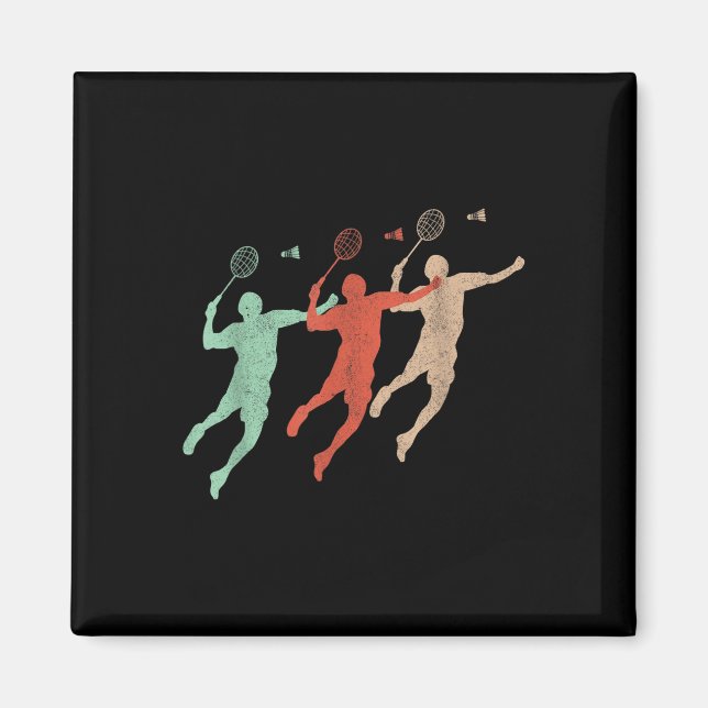Íman Badminton Player Retro Smash Shuttle Vintage Badmi (Frente)