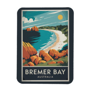 Íman Baía Bremer Austrália Ilustração Arte Viagem Retro