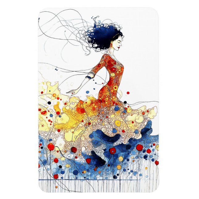 Íman Bailarina de Flamenco em Movimento Multicolorido F (Vertical)