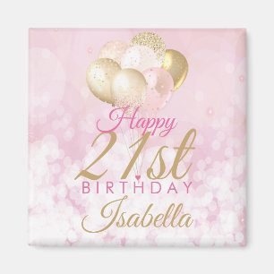 Íman Balão-aniversário de 21 anos Dourado, Rosa-Blush