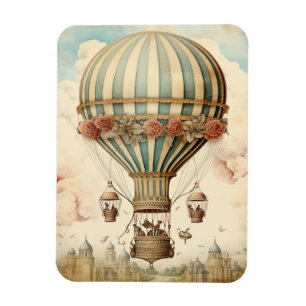 Íman Balão de Ar Quente com Stripe Azul Floral Vintage