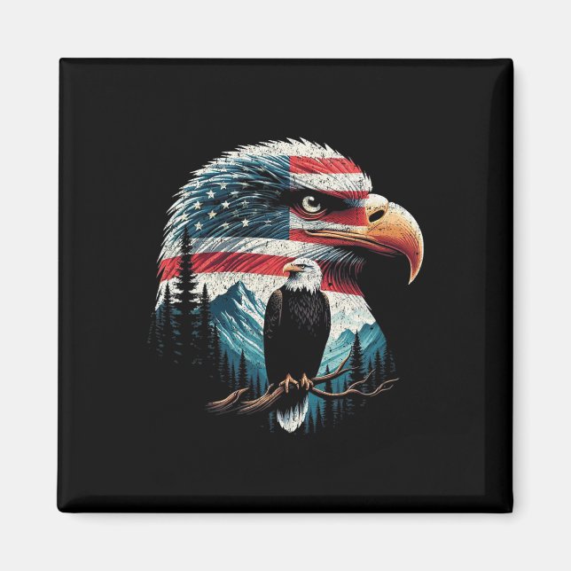 Íman Bald Eagle American Flag Para 4 De Julho De Red Wh (Frente)