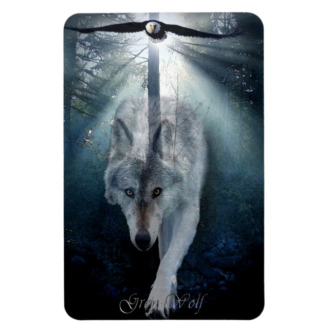 Íman Bald Eagle & Cinza Wolf Wildlife Art Premium Magne (Vertical)