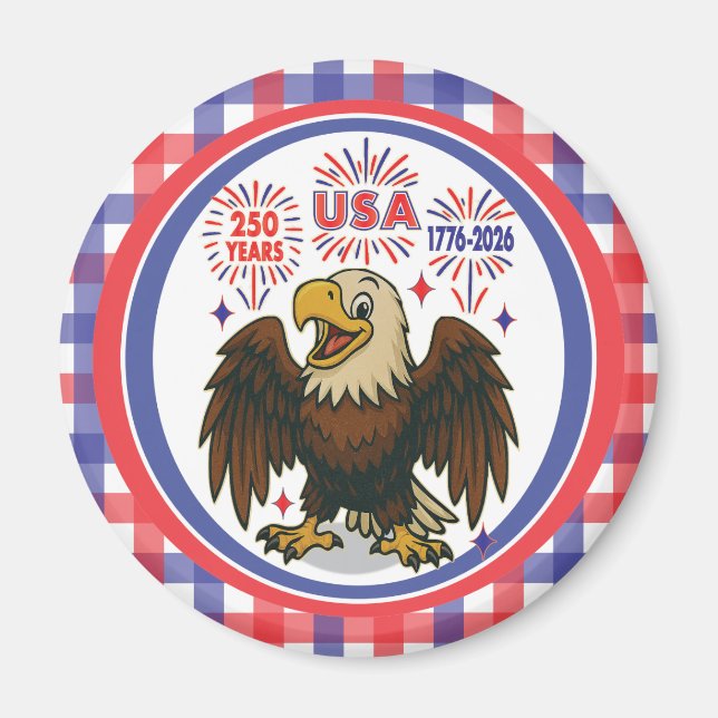 Íman Bald Eagle com Fireworks - EUA 250 Anos 1776-2026 (Frente)