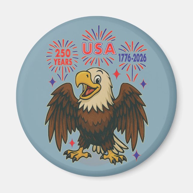 Íman Bald Eagle com Fireworks - EUA 250 Anos 1776-2026 (Frente)