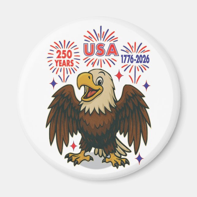 Íman Bald Eagle com Fireworks - EUA 250 Anos 1776-2026 (Frente)