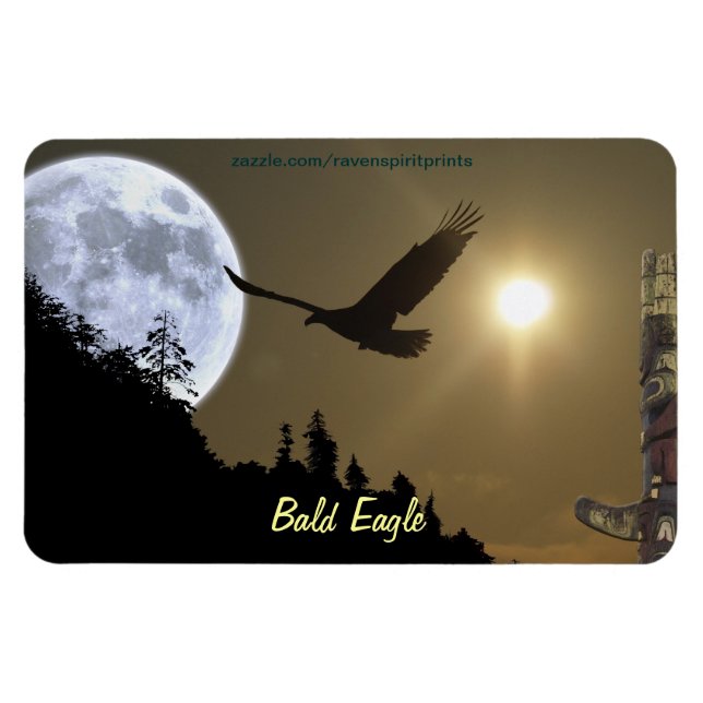 Íman Bald Eagle Totem & Super Moon Wildlife Magnet (Horizontal)